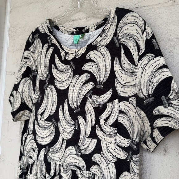 FARM Rio Black/Cream Banana Print Short Sleeve Tiered Boho Knit Dress Medium - Picture 4 of 9